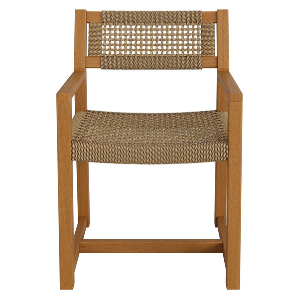 Modway Furniture Reed Modway Outdoor Teak Dining Chair with Geometric Faux Rattan Seat for Patio EEI-7690-NAT