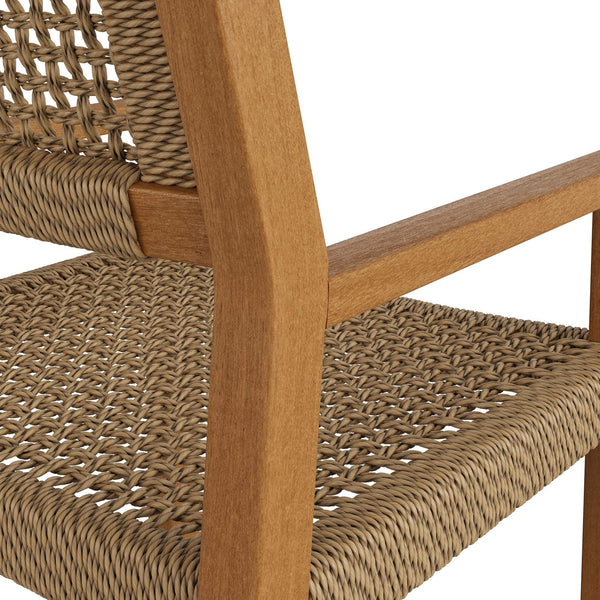 Modway Furniture Reed Modway Outdoor Teak Dining Chair with Geometric Faux Rattan Seat for Patio EEI-7690-NAT