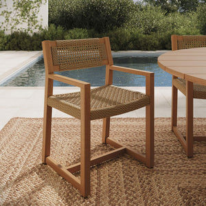 Modway Furniture Reed Modway Outdoor Teak Dining Chair with Geometric Faux Rattan Seat for Patio EEI-7690-NAT