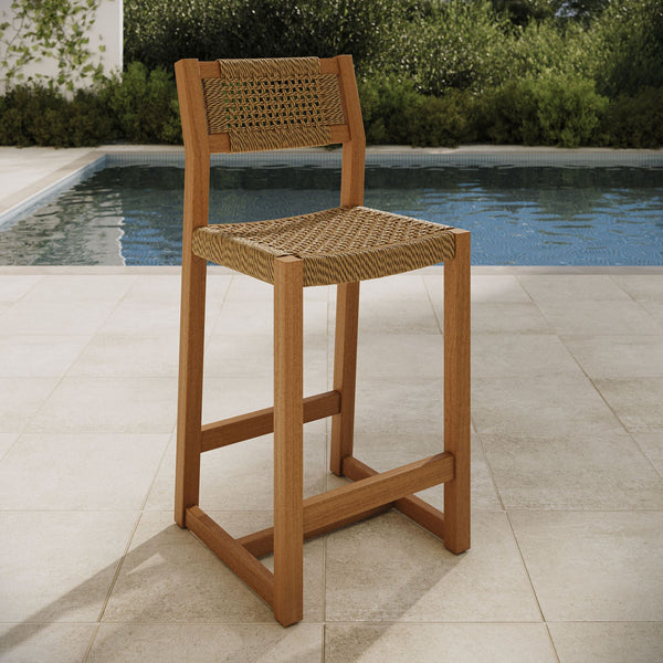 Modway Furniture Reed Solid Teak Faux Rattan Counter Stool for Outdoor Patio or Kitchen Island EEI-7691-NAT