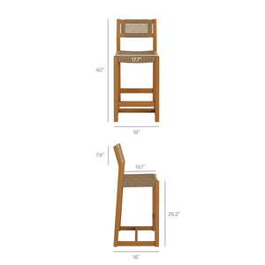 Modway Furniture Reed Solid Teak Faux Rattan Counter Stool for Outdoor Patio or Kitchen Island EEI-7691-NAT