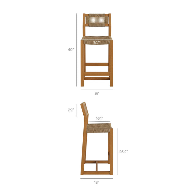 Modway Furniture Reed Solid Teak Faux Rattan Counter Stool for Outdoor Patio or Kitchen Island EEI-7691-NAT