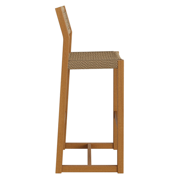 Modway Furniture Reed Outdoor Teak and Faux Rattan Bar Stool for Patio or Kitchen Island Use EEI-7692-NAT
