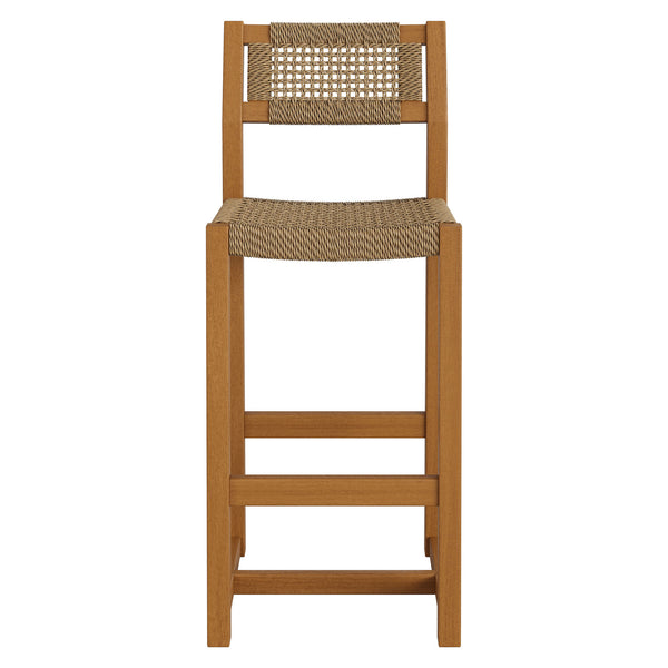 Modway Furniture Reed Outdoor Teak and Faux Rattan Bar Stool for Patio or Kitchen Island Use EEI-7692-NAT