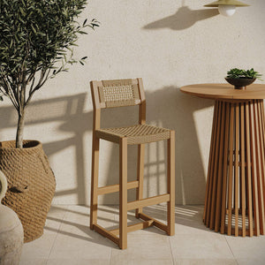 Modway Furniture Reed Outdoor Teak and Faux Rattan Bar Stool for Patio or Kitchen Island Use EEI-7692-NAT