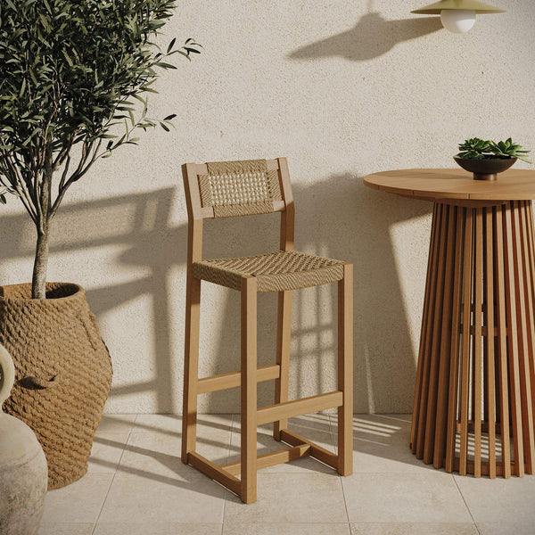 Modway Furniture Reed Outdoor Teak and Faux Rattan Bar Stool for Patio or Kitchen Island Use EEI-7692-NAT