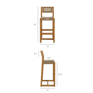 Modway Furniture Reed Outdoor Teak and Faux Rattan Bar Stool for Patio or Kitchen Island Use EEI-7692-NAT
