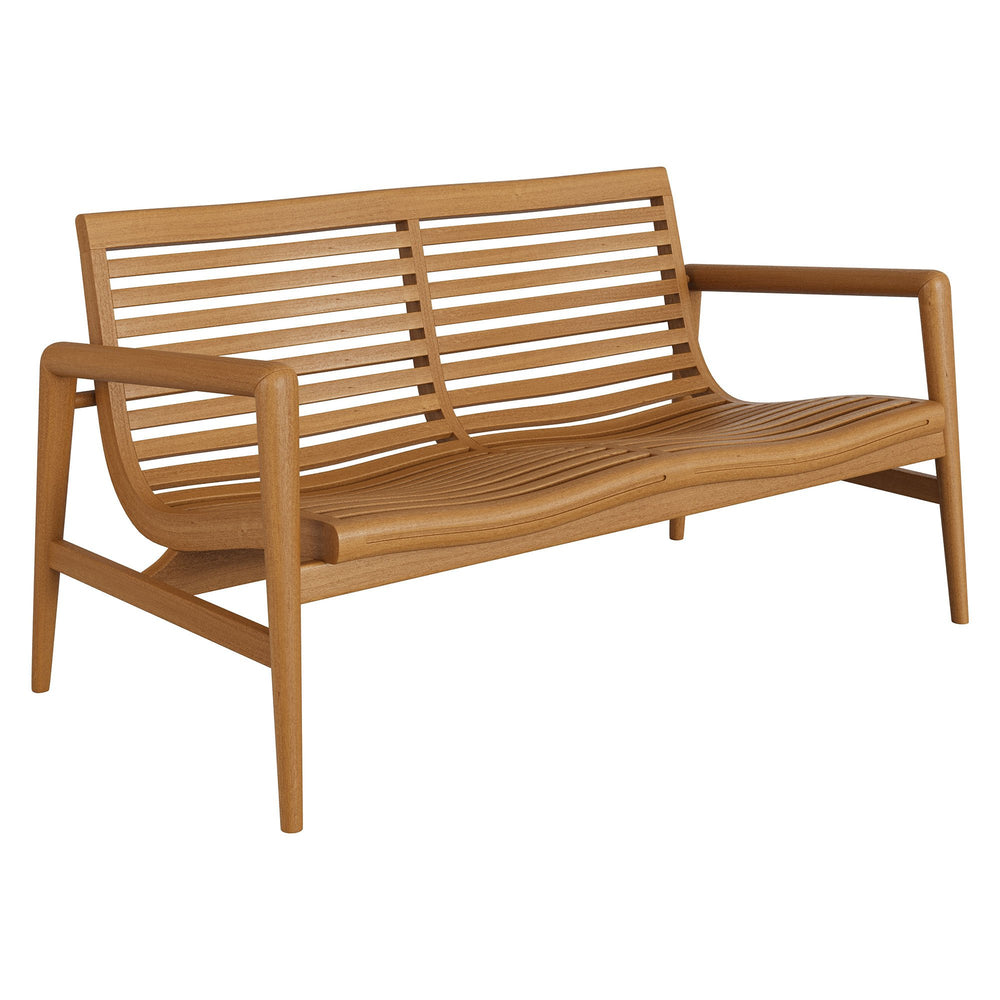 Modway Furniture Hayden Solid Teak Outdoor Loveseat Mid-Century Sculpted Slats for Patio Lounging EEI-7693-NAT