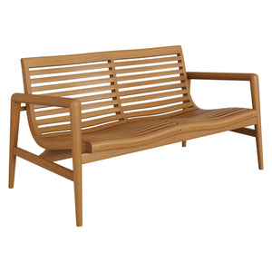 Modway Furniture Hayden Solid Teak Outdoor Loveseat Mid-Century Sculpted Slats for Patio Lounging EEI-7693-NAT