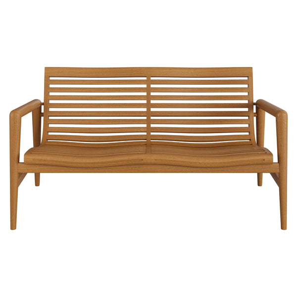Modway Furniture Hayden Solid Teak Outdoor Loveseat Mid-Century Sculpted Slats for Patio Lounging EEI-7693-NAT