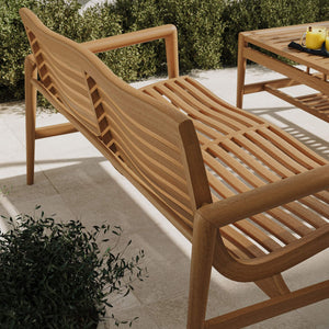 Modway Furniture Hayden Solid Teak Outdoor Loveseat Mid-Century Sculpted Slats for Patio Lounging EEI-7693-NAT