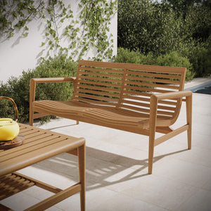 Modway Furniture Hayden Solid Teak Outdoor Loveseat Mid-Century Sculpted Slats for Patio Lounging EEI-7693-NAT