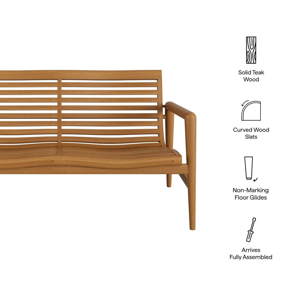 Modway Furniture Hayden Solid Teak Outdoor Loveseat Mid-Century Sculpted Slats for Patio Lounging EEI-7693-NAT