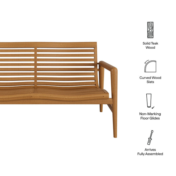 Modway Furniture Hayden Solid Teak Outdoor Loveseat Mid-Century Sculpted Slats for Patio Lounging EEI-7693-NAT