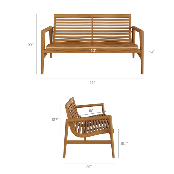 Modway Furniture Hayden Solid Teak Outdoor Loveseat Mid-Century Sculpted Slats for Patio Lounging EEI-7693-NAT
