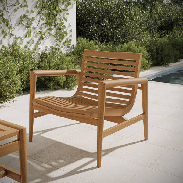 Modway Furniture Hayden Modway Solid Teak Outdoor Armchair with Sculpted Wave Slats for Patio Decks EEI-7694-NAT