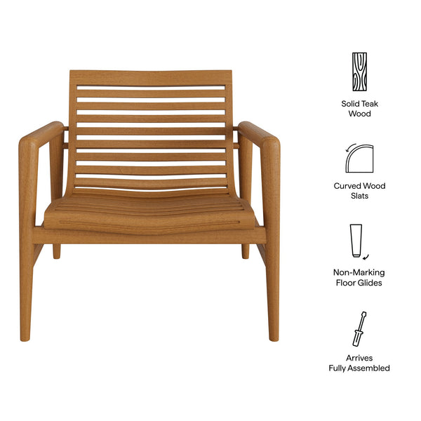 Modway Furniture Hayden Modway Solid Teak Outdoor Armchair with Sculpted Wave Slats for Patio Decks EEI-7694-NAT