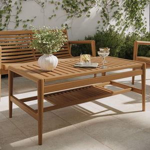 Modway Furniture Hayden Modway Solid Teak Outdoor Coffee Table with Slatted Top and Storage Shelf EEI-7695-NAT