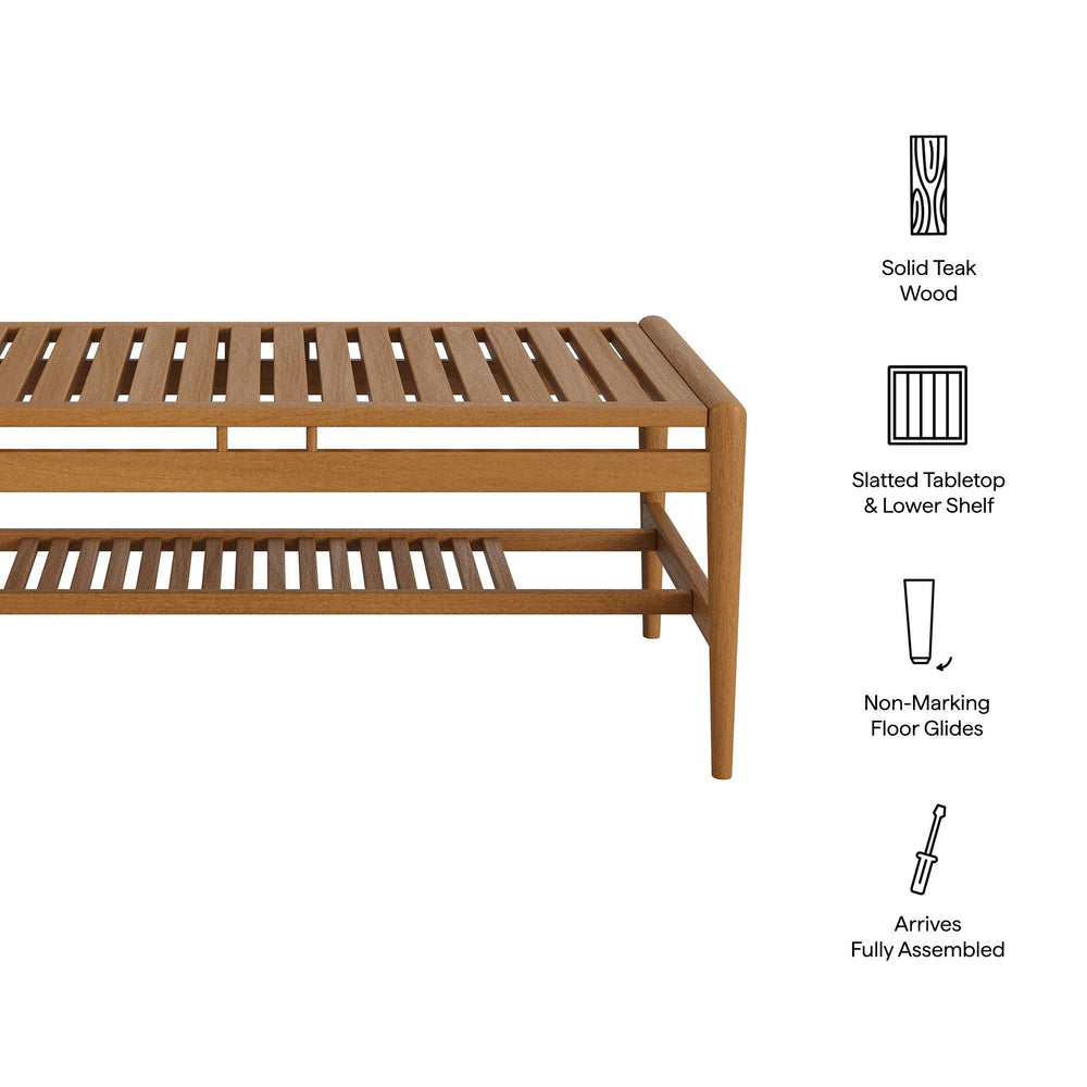 Modway Furniture Hayden Modway Solid Teak Outdoor Coffee Table with Slatted Top and Storage Shelf EEI-7695-NAT