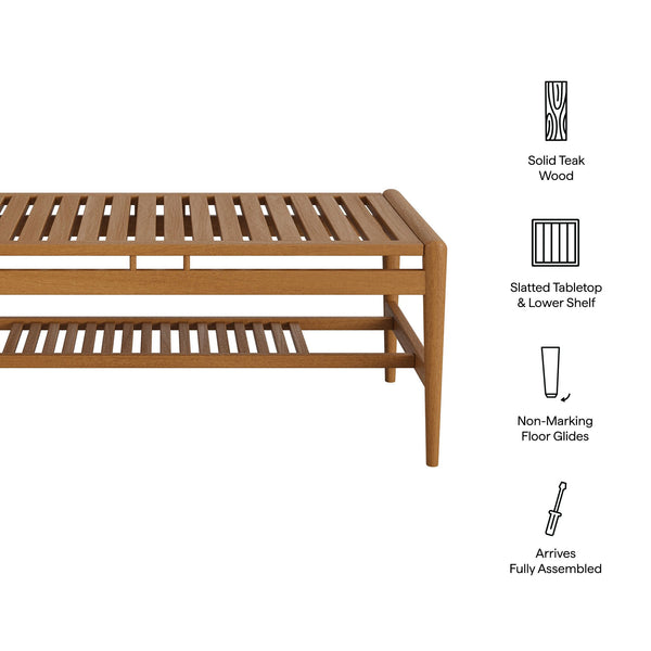 Modway Furniture Hayden Modway Solid Teak Outdoor Coffee Table with Slatted Top and Storage Shelf EEI-7695-NAT