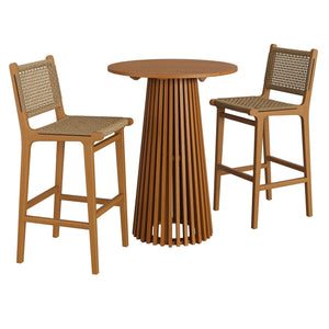 Modway Furniture Rowe Modway Solid Teak Outdoor Bar Set with Woven Rattan Stools for Patio Decks EEI-7696-NAT