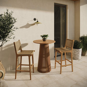Modway Furniture Rowe Modway Solid Teak Outdoor Bar Set with Woven Rattan Stools for Patio Decks EEI-7696-NAT