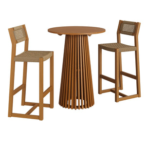 Modway Furniture Reed Modway Solid Teak Outdoor Bar Set with Faux Rattan Stools for Patio EEI-7697-NAT