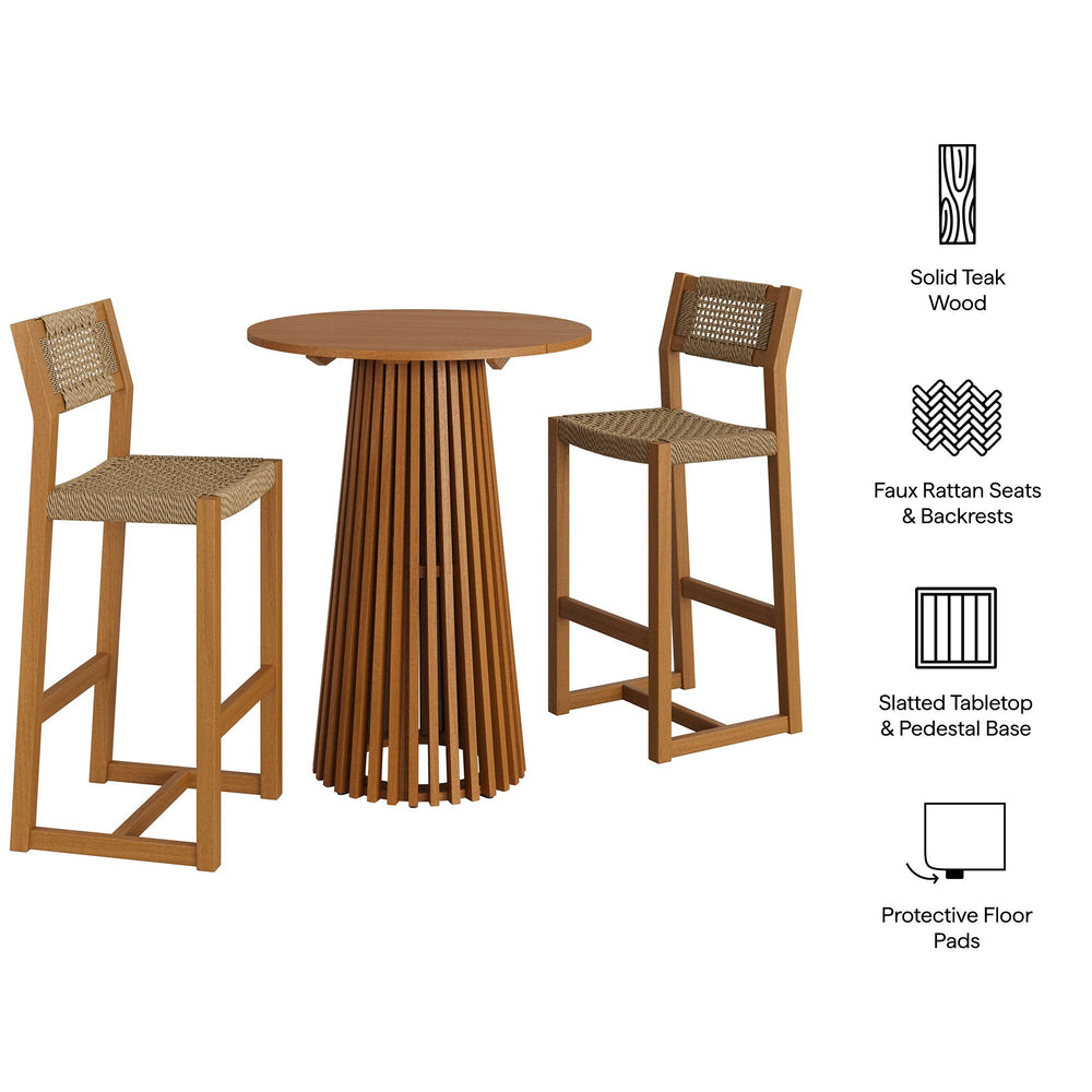 Modway Furniture Reed Modway Solid Teak Outdoor Bar Set with Faux Rattan Stools for Patio EEI-7697-NAT