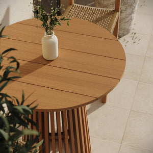 Modway Furniture Rowe Modway 5 Piece Outdoor Teak Bar Set with Woven Faux Rattan Coastal Stools EEI-7698-NAT