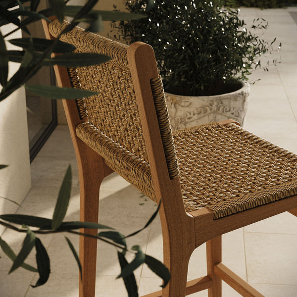 Modway Furniture Rowe Modway 5 Piece Outdoor Teak Bar Set with Woven Faux Rattan Coastal Stools EEI-7698-NAT