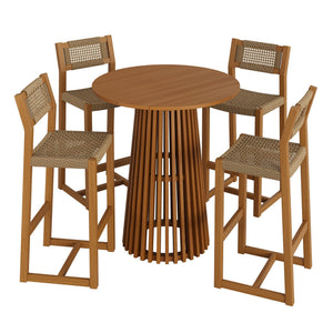 Modway Furniture Reed Modway Solid Teak Outdoor Bar Set with Faux Rattan Stools for Patio Dining EEI-7699-NAT