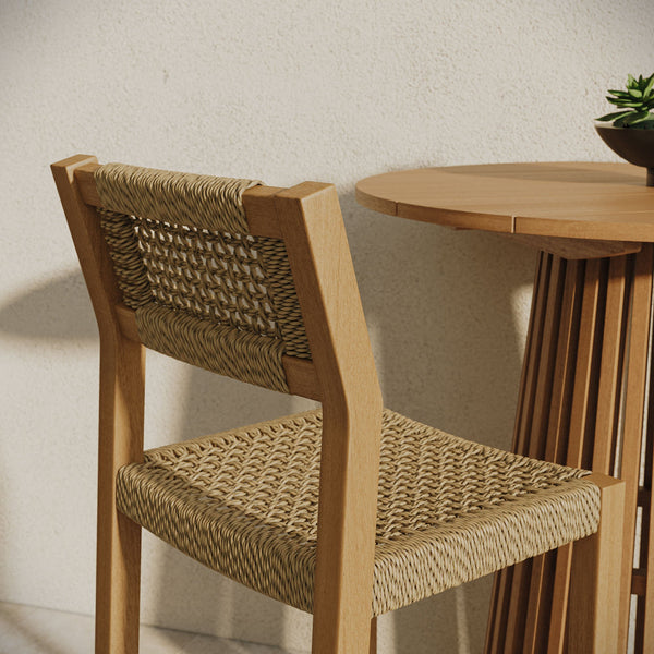 Modway Furniture Reed Modway Solid Teak Outdoor Bar Set with Faux Rattan Stools for Patio Dining EEI-7699-NAT