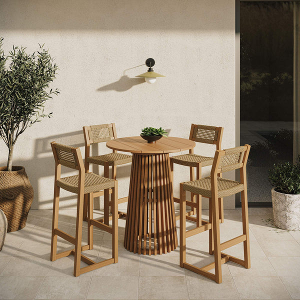 Modway Furniture Reed Modway Solid Teak Outdoor Bar Set with Faux Rattan Stools for Patio Dining EEI-7699-NAT