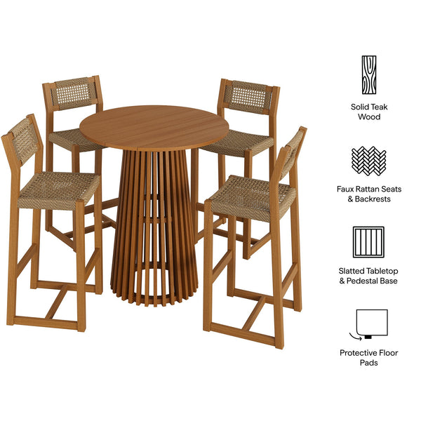 Modway Furniture Reed Modway Solid Teak Outdoor Bar Set with Faux Rattan Stools for Patio Dining EEI-7699-NAT
