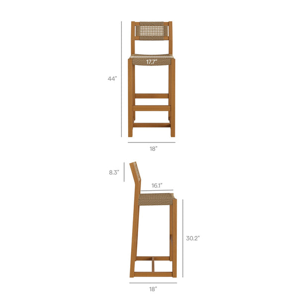 Modway Furniture Reed Modway Solid Teak Outdoor Bar Set with Faux Rattan Stools for Patio Dining EEI-7699-NAT