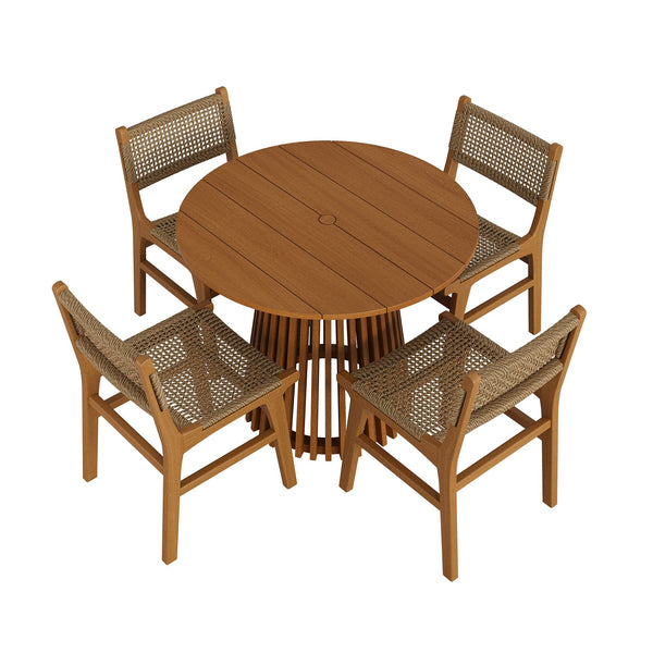 Modway Furniture Rowe Modway Solid Teak Outdoor Dining Set for Four with Faux Rattan Seats EEI-7700-NAT