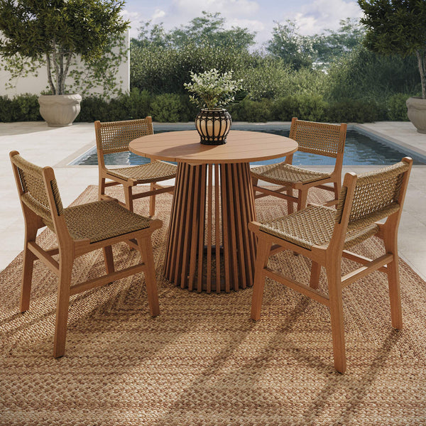 Modway Furniture Rowe Modway Solid Teak Outdoor Dining Set for Four with Faux Rattan Seats EEI-7700-NAT