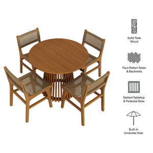 Modway Furniture Rowe Modway Solid Teak Outdoor Dining Set for Four with Faux Rattan Seats EEI-7700-NAT