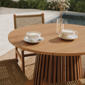 Modway Furniture Reed Modway Outdoor Teak Round Dining Set with Faux Rattan Armchairs for Patios EEI-7701-NAT