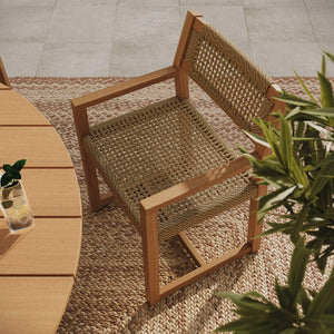 Modway Furniture Reed Modway Outdoor Teak Round Dining Set with Faux Rattan Armchairs for Patios EEI-7701-NAT