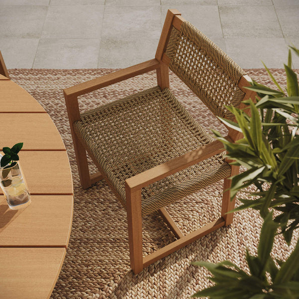 Modway Furniture Reed Modway Outdoor Teak Round Dining Set with Faux Rattan Armchairs for Patios EEI-7701-NAT