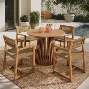 Modway Furniture Reed Modway Outdoor Teak Round Dining Set with Faux Rattan Armchairs for Patios EEI-7701-NAT