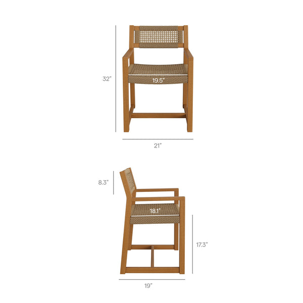 Modway Furniture Reed Modway Outdoor Teak Round Dining Set with Faux Rattan Armchairs for Patios EEI-7701-NAT