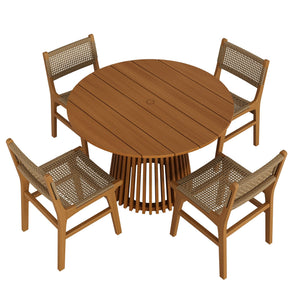 Modway Furniture Rowe Modway Outdoor Solid Teak Dining Set Seats Four with Faux Rattan Chairs EEI-7702-NAT