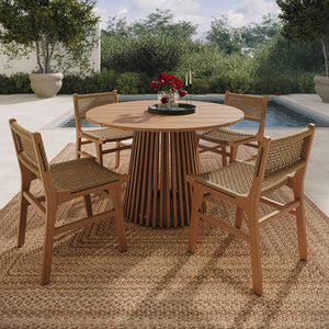 Modway Furniture Rowe Modway Outdoor Solid Teak Dining Set Seats Four with Faux Rattan Chairs EEI-7702-NAT