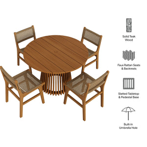 Modway Furniture Rowe Modway Outdoor Solid Teak Dining Set Seats Four with Faux Rattan Chairs EEI-7702-NAT