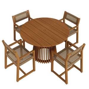 Modway Furniture Reed Modway Solid Teak Outdoor Dining Set with Faux Rattan Armchairs Seats Four EEI-7703-NAT