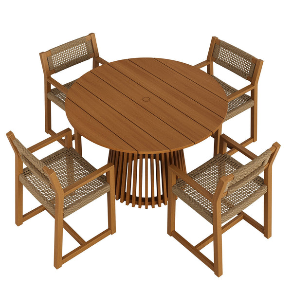 Modway Furniture Reed Modway Solid Teak Outdoor Dining Set with Faux Rattan Armchairs Seats Four EEI-7703-NAT