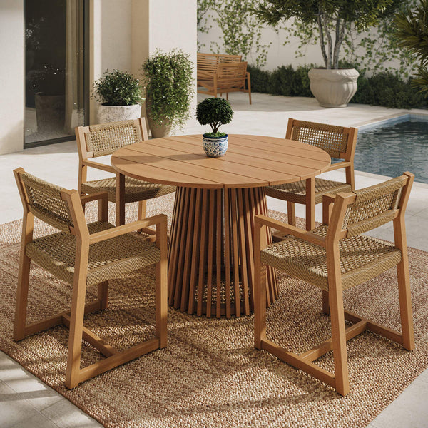 Modway Furniture Reed Modway Solid Teak Outdoor Dining Set with Faux Rattan Armchairs Seats Four EEI-7703-NAT