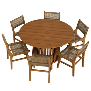 Modway Furniture Rowe Modway Solid Teak Outdoor Dining Set Seats Six with Woven Faux Rattan Chairs EEI-7704-NAT